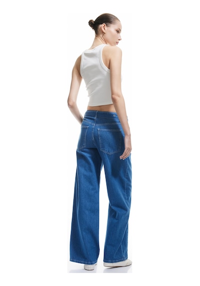 Koton Geniş Paça Kemer Detaylı Pileli Pamuklu Jean Pantolon - Wide Leg Jeans Orta İndigo 5sal40181md Indigo