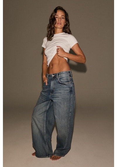Grımelange Grimelange Lexy Kadın Standart Bel Baggy Balon Jean Mavi Tint Pantolon
