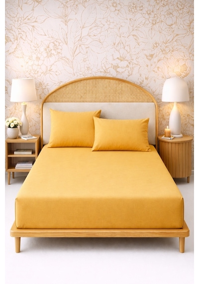 More Home Çift Kişilik Lastikli Çarşaf Seti Yastıksız Koyu Sarı Koyu Sarı