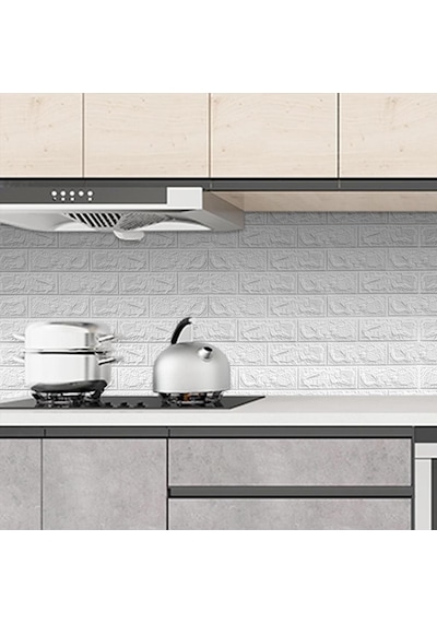 70x500cm Tek Paça Kendinden Yapışkanlı Beyaz Tuğla Desen 3D Duvar Kağıdı Paneli
