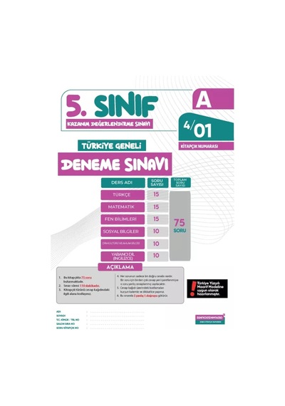 2027 5.Sınıf Yeni Sistem KDS SARMAL Deneme Paketi 4lü Türkiye Geneli D.Çözümlü Hızlı Tosbik Yayı