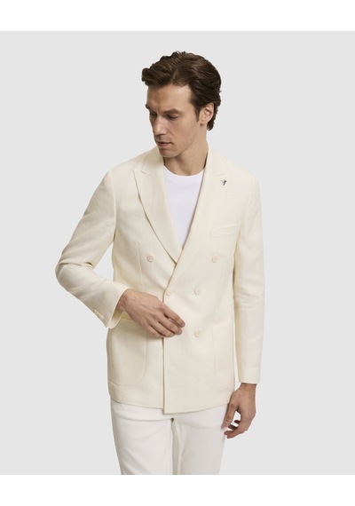 Cacharel Beyaz Slim Fit Yün Keten Karışımlı Balıksırtı Kırlangıç Yaka Kruvaze Ceket Cacharel Beyaz Slim Fit Yün Keten Karışımlı Balıksırtı Kırlangıç Yaka Kruvaze Ceket