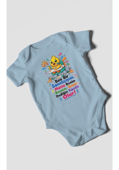 Morivokids Ben Bir Sanatçıyım Yazılı Kısa Kollu Bebek Body %100 Pamuk Bebe Mavisi