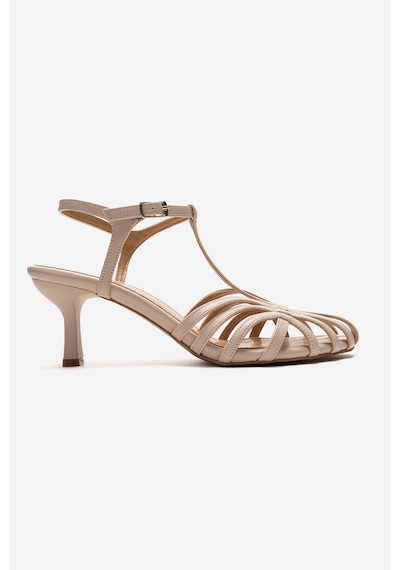 Luvishoes Luvi Shoes Felip Ekru Cilt Bantlı Kadın Kısa Topuklu Ayakkabı Ekru