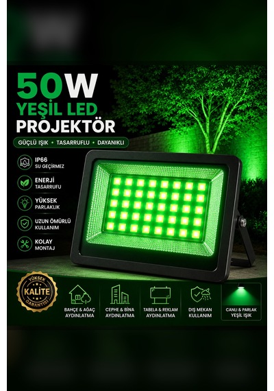 Astec Yüksek 50 Watt Yeşil Led Projektör Ip66 Su Geçirmez Dış Mekan Aydınlatma Kaliteli
