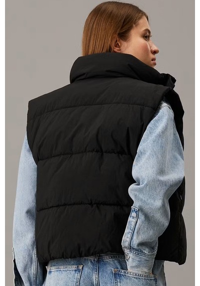 Calvin Klein Sport Full Zip Chenille Logo Puffer Vest Kadın Şişme Yelek Siyah Siyah