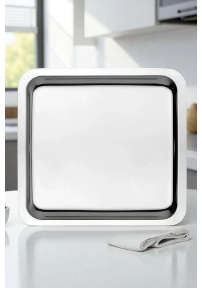 4 Adet Gümüş Kare Paslanmaz Çelik Sunum Tepsisi 21x21 Cm Düz Çay Kahve Pasta Tatlı Servis Tepsisi Seti Gümüş