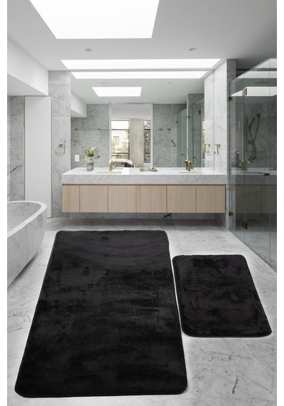Relax Siyah 80x150 + 50x80 Cm 2'li Banyo Halısı Paspası Seti, Kaymaz Tabanlı Çok Renkli