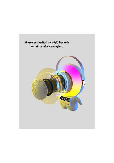 Renkli Işıklı Astronot Mini Bluetooth Speaker Ve Karaoke Mikrofon - Lisinya