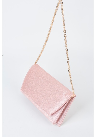 Vivaq Kadın Pembe Simli Zarf Tasarım 2 Bölmeli Mini Zincir Askılı Çıt Çıt Kapama Clutch Ve El Çantası
