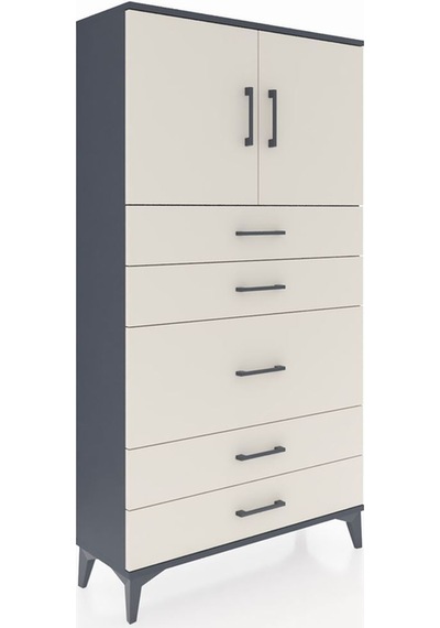 Arges Dolap 2 Raflı 5 Çekmeceli 2 Kapaklı 88x30x163 Antrasit-aytaşı Antrasit