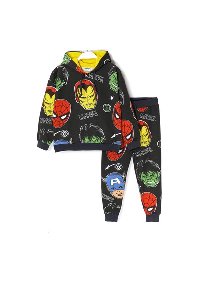 Dobakids Marvel Karakterleri Baskılı Kapüşonlu Erkek Çocuk Eşofman Takımı Antrasit