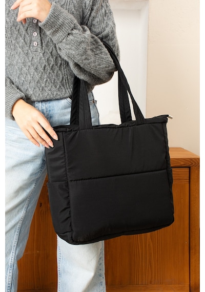 Orijinal Geniş Hacimli Su Geçirmez Puf Şişme Shopper Okul Spor İş İçin Büyük Boy Omuz Ve Kol Çantası Siyah