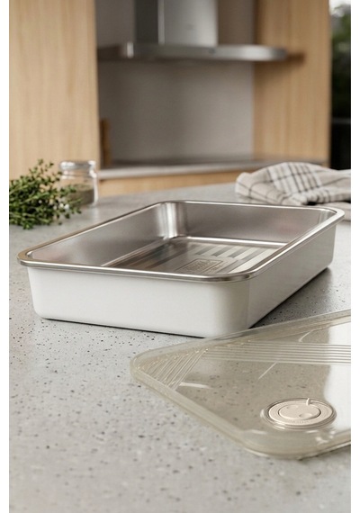 Stainless Paslanmaz Çelik Vakumlu Saklama Kabı,fırın Ve Kek Kabı 3 Lt Yemek Kabı Sefer Tası Gri