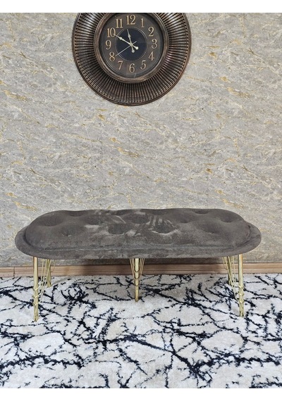 Zafir Ufo Oturak Bench - Gold Kaplama Telli Ayak - Oturak - Bench - Puf - Yatak Ucu Pufu Kahverengi