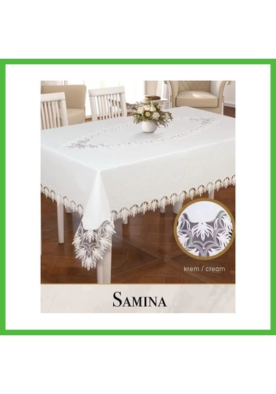 Vaveni Samina Model Krem 155x260 Cm Gardenya Keten Masa Örtüsü Tablecloth Modern Tasarım Arz