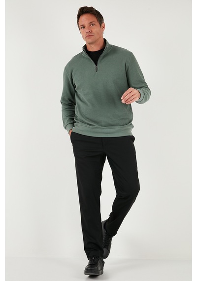 Buratti Pamuklu Regular Fit Yarım Fermuarlı Dik Yaka Erkek Sweat 5905716 Haki
