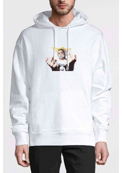 Eminem The Real Slim Shady Baskılı Beyaz Erkek Kapşonlu Sweat