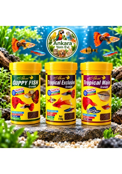 Ahm Guppy Fish, Tropical Exclusive Ve Tropical Main 250 Ml 3'lü Set