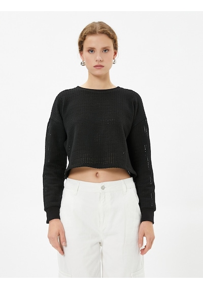 Koton Ajurlu Crop Kazak Relax Fit Siyah 4wak30042ek 4WAK30042EK999 Siyah