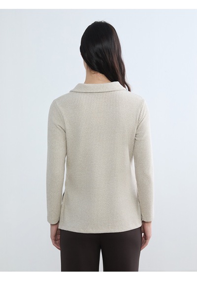 Lcw Comfort Bej Polo Yaka Fitilli Kadın Sweatshirt