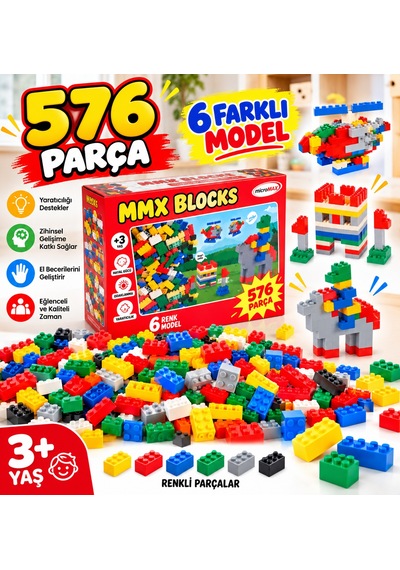 576 Parça Renkli Yapı Blokları Seti Eğitici Ve Yaratıcı İnşa Oyuncağı 6 Farklı Model 3+ Yaş