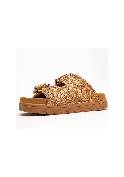 Luvishoes Luvi Shoes Mılana Taba Desenli Hakiki Deri Tokalı Çift Bantlı Kadın Terlik Taba
