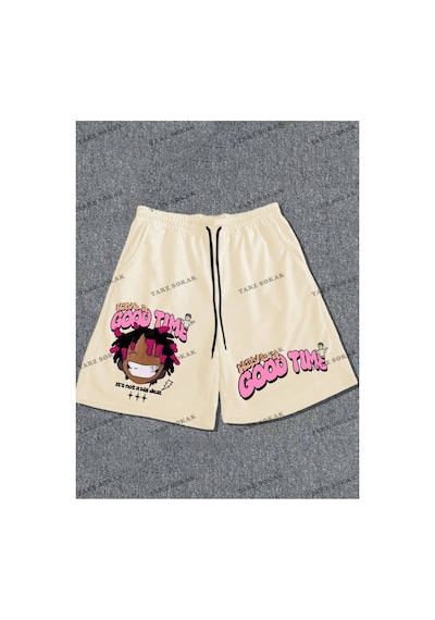 Tarzsokak Y2k Unisex Yaz Şort Bermuda Harajuka Anime Retro Kod-11491 Bej