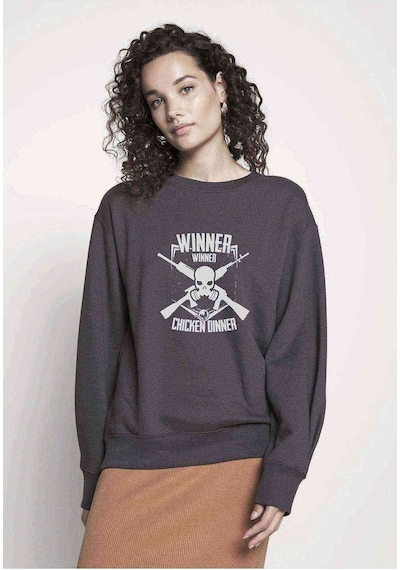 Pubg Kuru Kafa Beyaz Baskılı Füme Antrasit Kadın Sweatshirt
