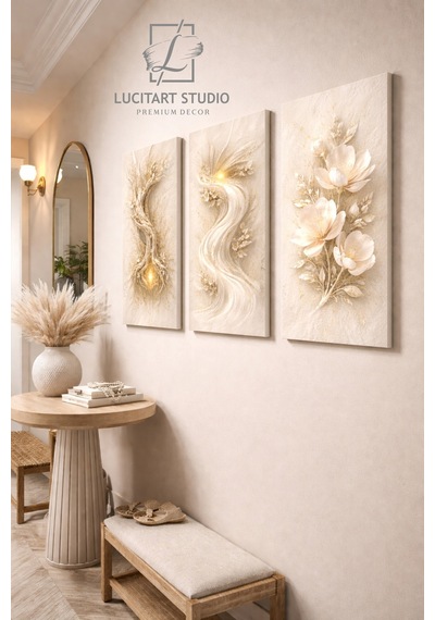 Lucid Art Gold Relief 3 Parça Kanvas Tablo Seti Rölyef Çiçek Ve Doğa Desenli Modern Duvar Tablosu Beyaz Beyaz Lucid Art Gold Relief 3 Parça Kanvas Tablo Seti Rölyef Çiçek Ve Doğa Desenli Modern Duvar Tablosu Beyaz Beyaz