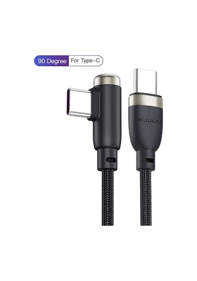 Kuulaa KL-X41/KL-X40 L- Tipi 90 Derece 60W 3A Hızlı Şarj Type-C Kablo 1 Metre Siyah