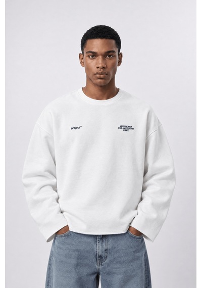 Respire Erkek Cake Baskılı Pis Dikiş Detaylı Oversize Sweatshirt Ekru