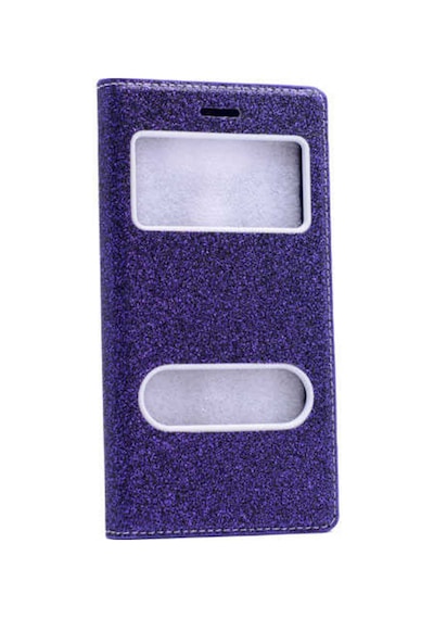 Fibaks iPhone 6 Plus/6s Plus Uyumlu Kılıf Kapaklı Simli Parlak Lüks Koruyucu 360 Kapak Mor