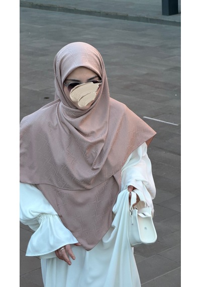 Qalortex Scarf Premium Jakarlı Sare Büyük Boy Eşarp - Pudra