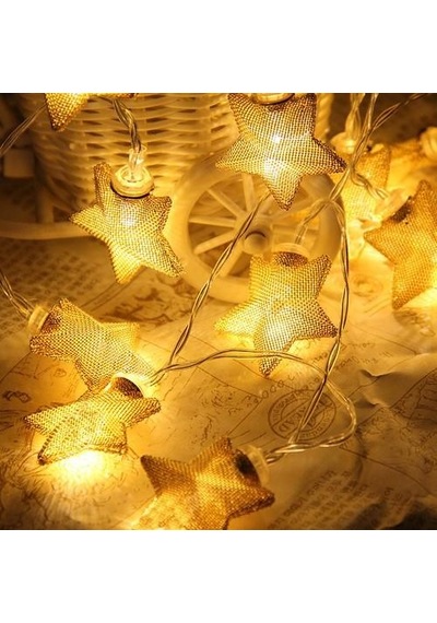 Yıldız Led Işık İp Tipi Dekoratif Örgü Tel Gold Renk 10lu 200cm
