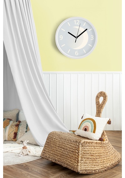 Minimalist Ay Figürlü Modern Duvar Saati - 30cm - Önü Camlı Beyaz Kasa - Sessiz Mekanizma Beyaz