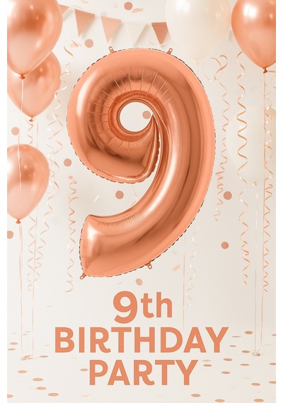 Folyo Rakam 9 Rosegold Renginde Bronz 40 İnç 100 Cm Grabo Doğum Günü Balonu Çok Renkli