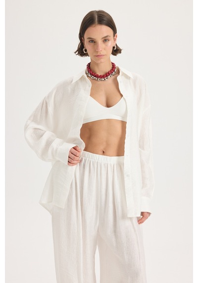 Mai Collection Mai Studios Co. Yovena Düğme Detay Ekru Oversize Gömlek ekru