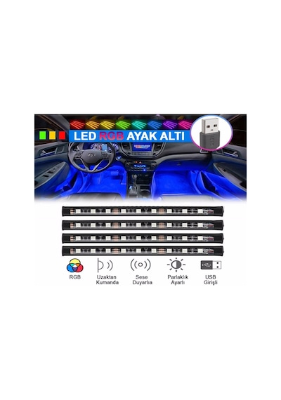 Eraks Car Accesorıes Ayak Altı Sese Duyarlı Usb Girişli 12 Led