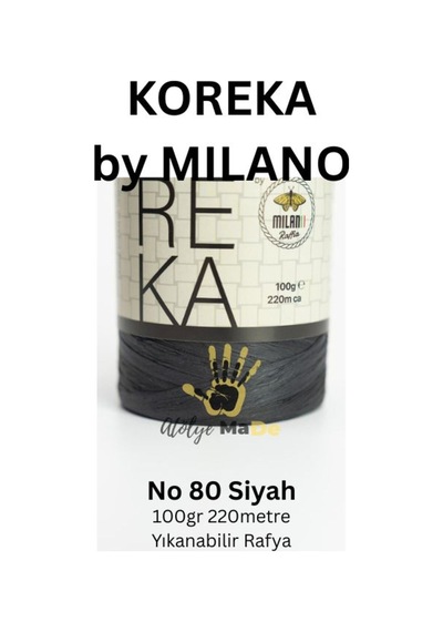 Koreka By - 80 Siyah Tek Yumak 100gr 220metre Yıkanabilir Rafya