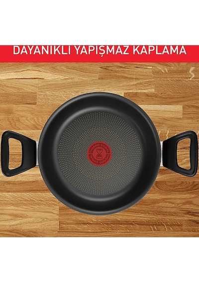 Tefal Titanium 3X Force 24 CM Kapaklı Kısa Tencere