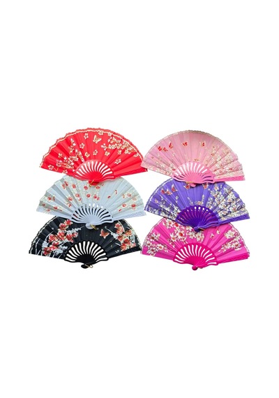 Plastik Kumaş Yelpaze 12 Li Karışık Ob-051 Çok Renkli
