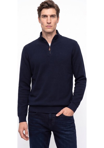 Mustang Lacivert Erkek Fermuarlı Basic Nakışlı Sweatshirt M6wm-swt1591