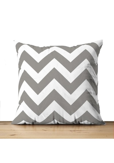 Zigzag Gri Dekoratif Elyaf Dolgulu Puf Yastık,süs Yastık 40x40 Cm