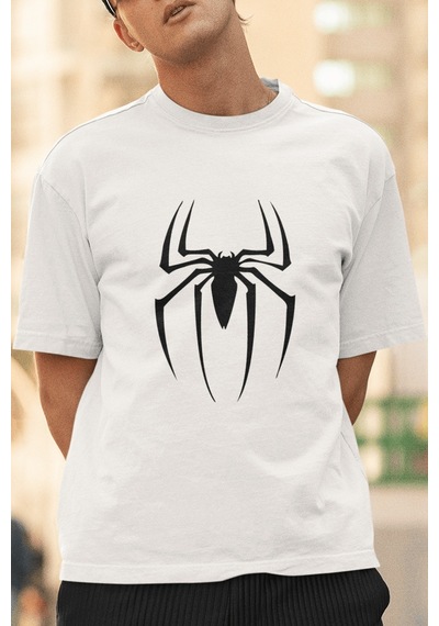 Siyah Spider Ön Baskılı Tişört Beyaz