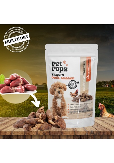 Petpops Tavuk Yürek Freeze Dry Köpek Ödül Maması 40 G