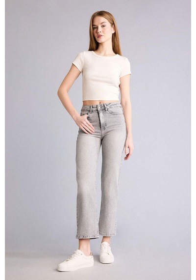 Defacto Comfort Straıght Normal Bel Kısa Paça Jean Yıkamalı Pantolon H5367ax26smnm55 Gri-nm55