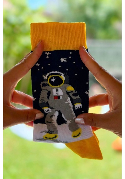 Lousocks Unisex Sağlı Sollu Astronot Temalı Soket Çorap Siyah