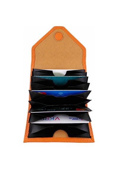 Alphaclub Bag Kadın Hakiki Deri Bölmeli Küçük Kartlık Cüzdan Turuncu