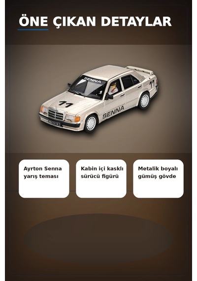 Ayrton Senna Logolu 1/64 Diecast Mercedes 190e Model Araba - Blisterli Paket Bx-313360